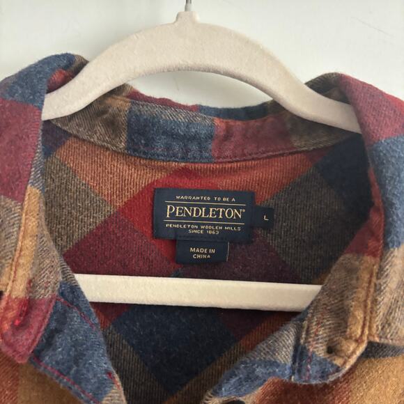 Pendleton Men’s Plaid Fall Fleece Button Down Long Sleeve Sz L Cotton Western - Picture 5 of 10